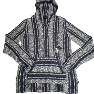 Lucky Brand Navy White‎ Striped Baja Hoodie Sweater Size Medium NWT
